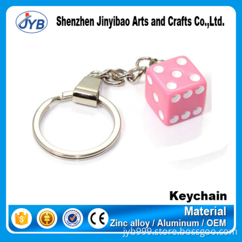 new design plastic cheap dice shape keychain light pink cube keyring